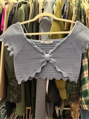 ZARA Soft Baby Blue Crochet Knit Top